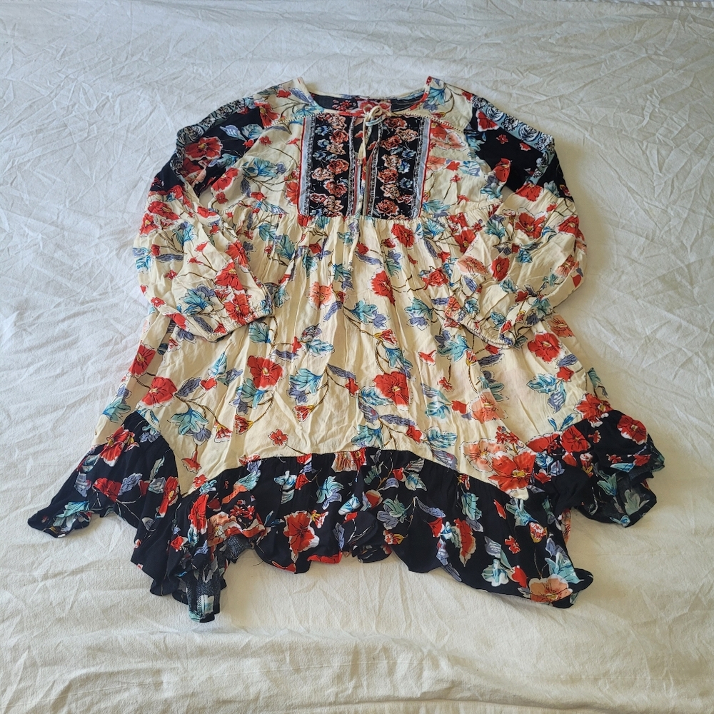 Patrons of Peace Cottage Core Dress Medium Floral Knee Length Long Sleeve Boho